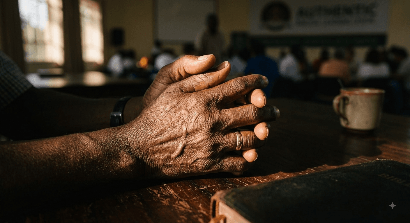 Person praying with a Bible