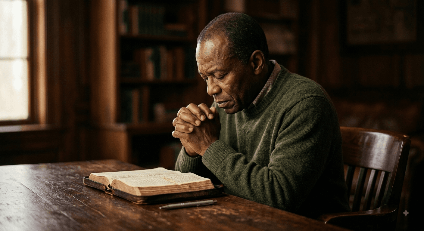 Person praying with a Bible
